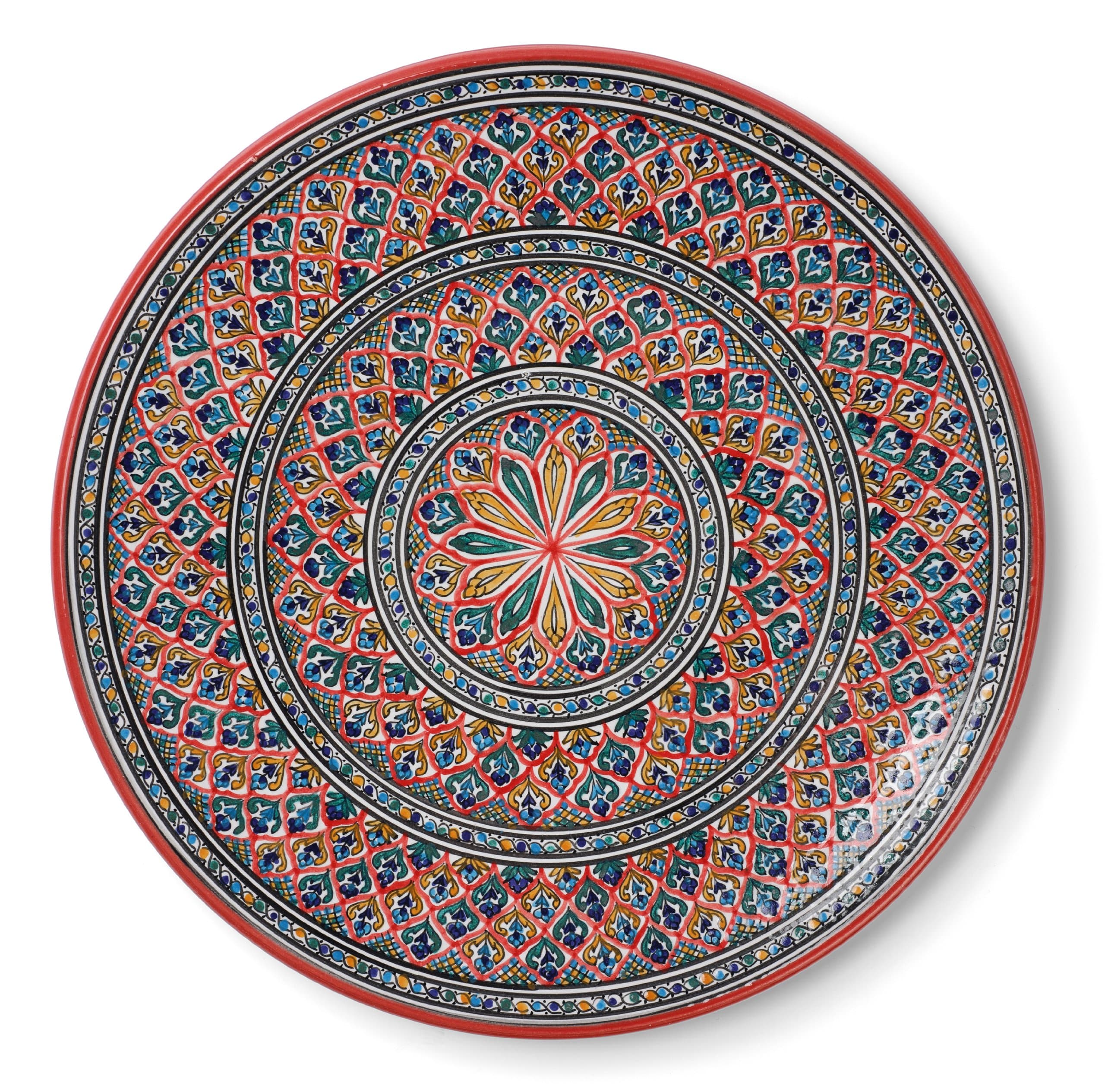 Tunisian Red & Blue Decorative Round Ceramic Plate