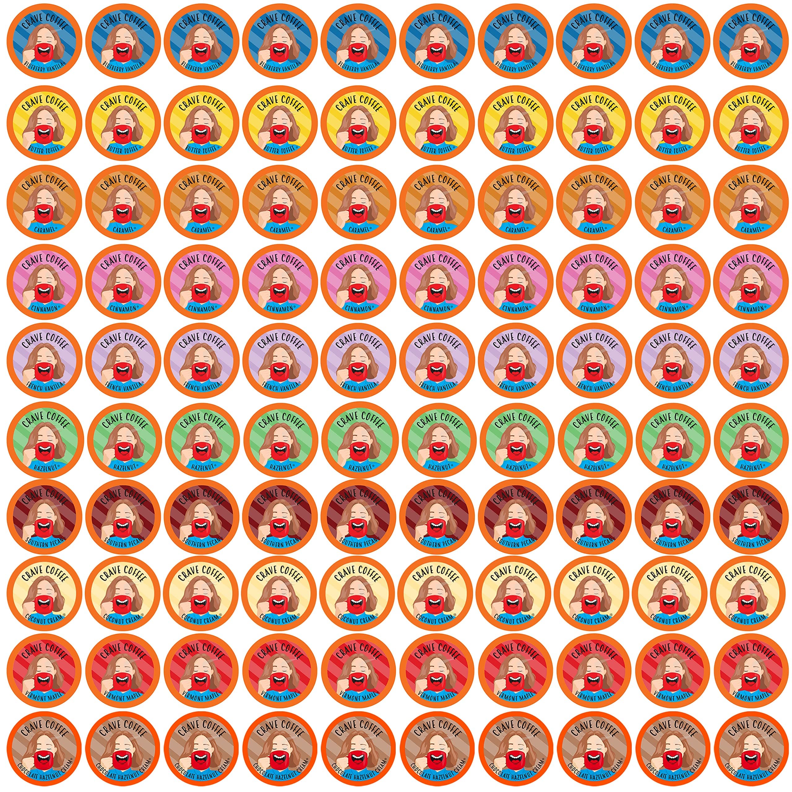 Crave Beverages Flavored Coffee Pods Sampler, Compatible with 2.0 K-Cup Brewers, Assorted Variety Pack, 100 Count