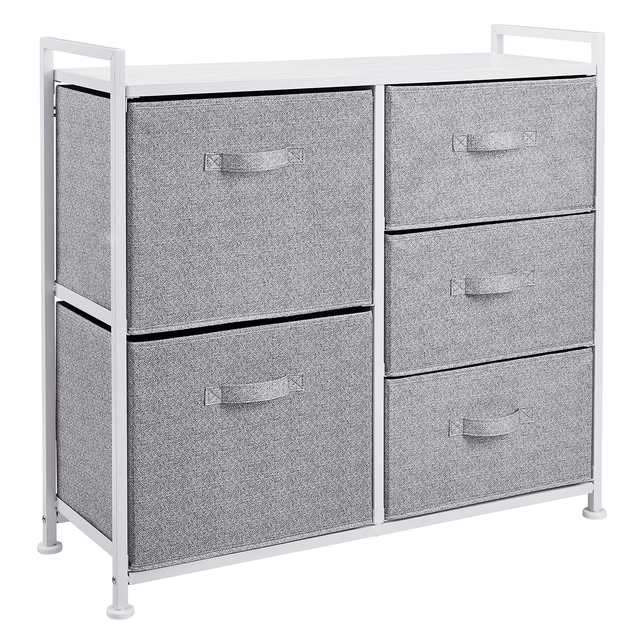 Amazon Basics Bedroom Closet Organizer with 5-Fabric Storage Drawers for Clothes Storage, White
