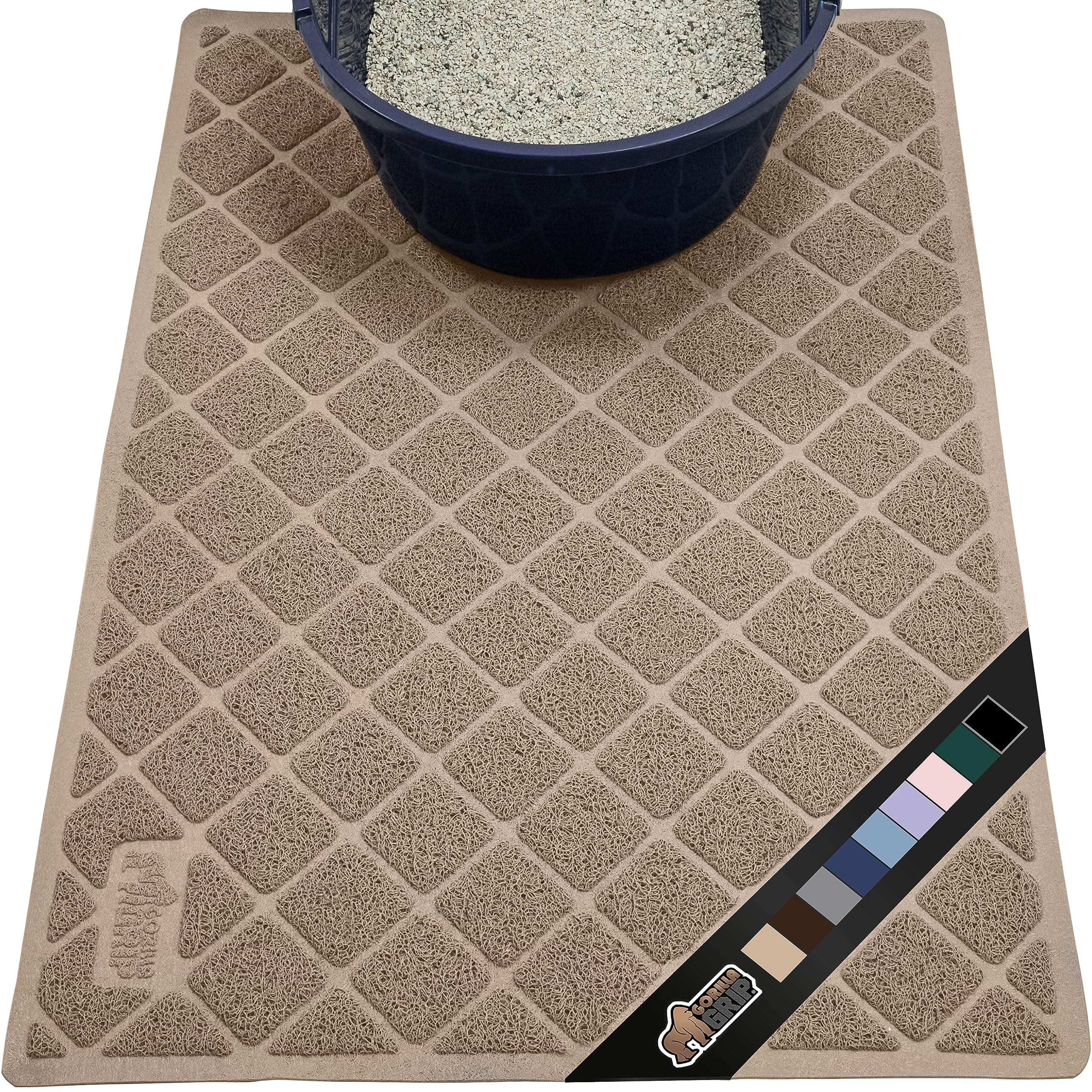 Gorilla GripThe Original 100% Waterproof Cat Litter Box Trapping Mat, Easy Clean, Textured Backing, Traps Mess for Cleaner Floors, Less Waste, Stays in Place for Cats, Soft on Paws, 32x32 Beige