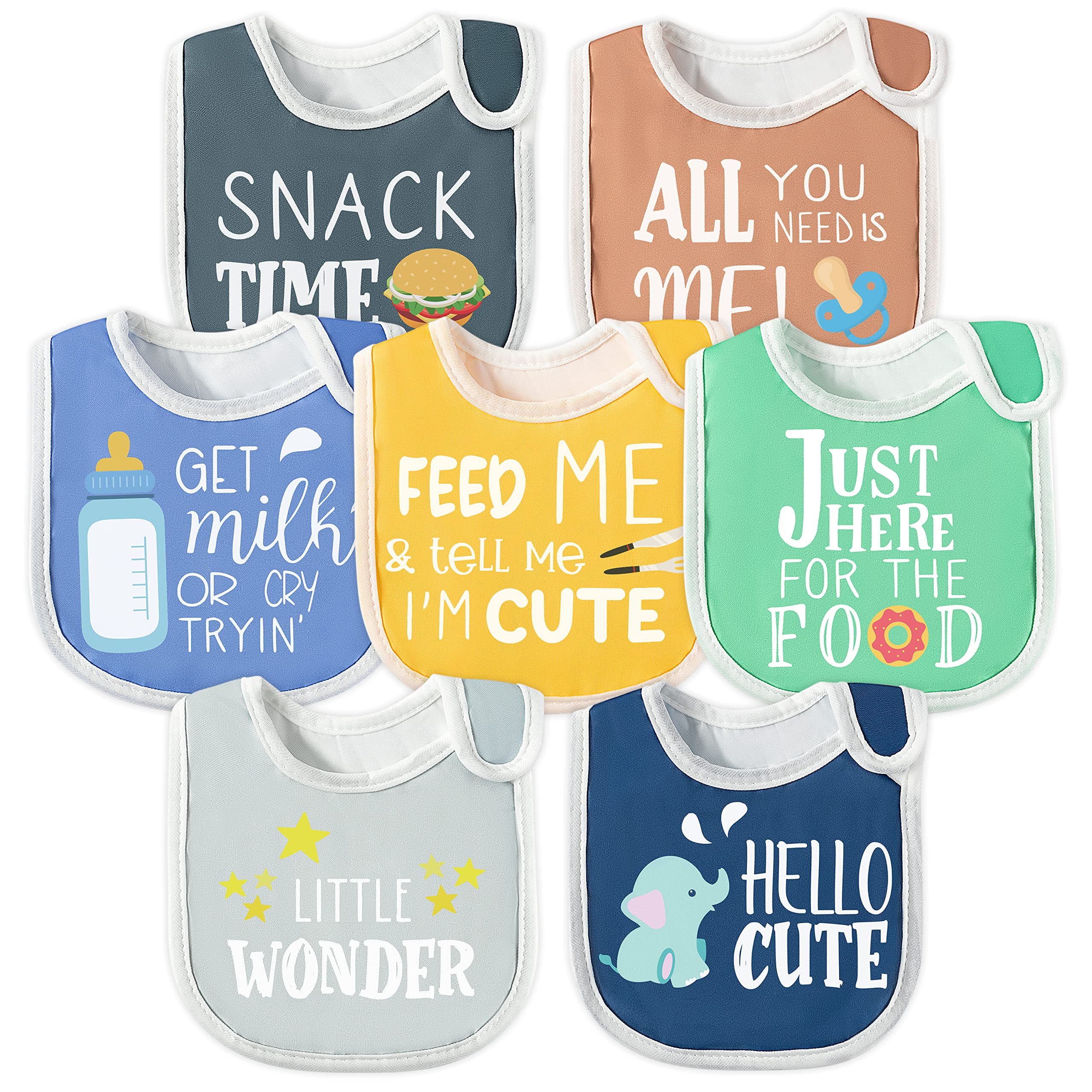 7Pcs Cotton Waterproof Baby Bibs Hook Loop Closure Newborn Bib Keepsake Baby Gift for Drooling Feeding Eating