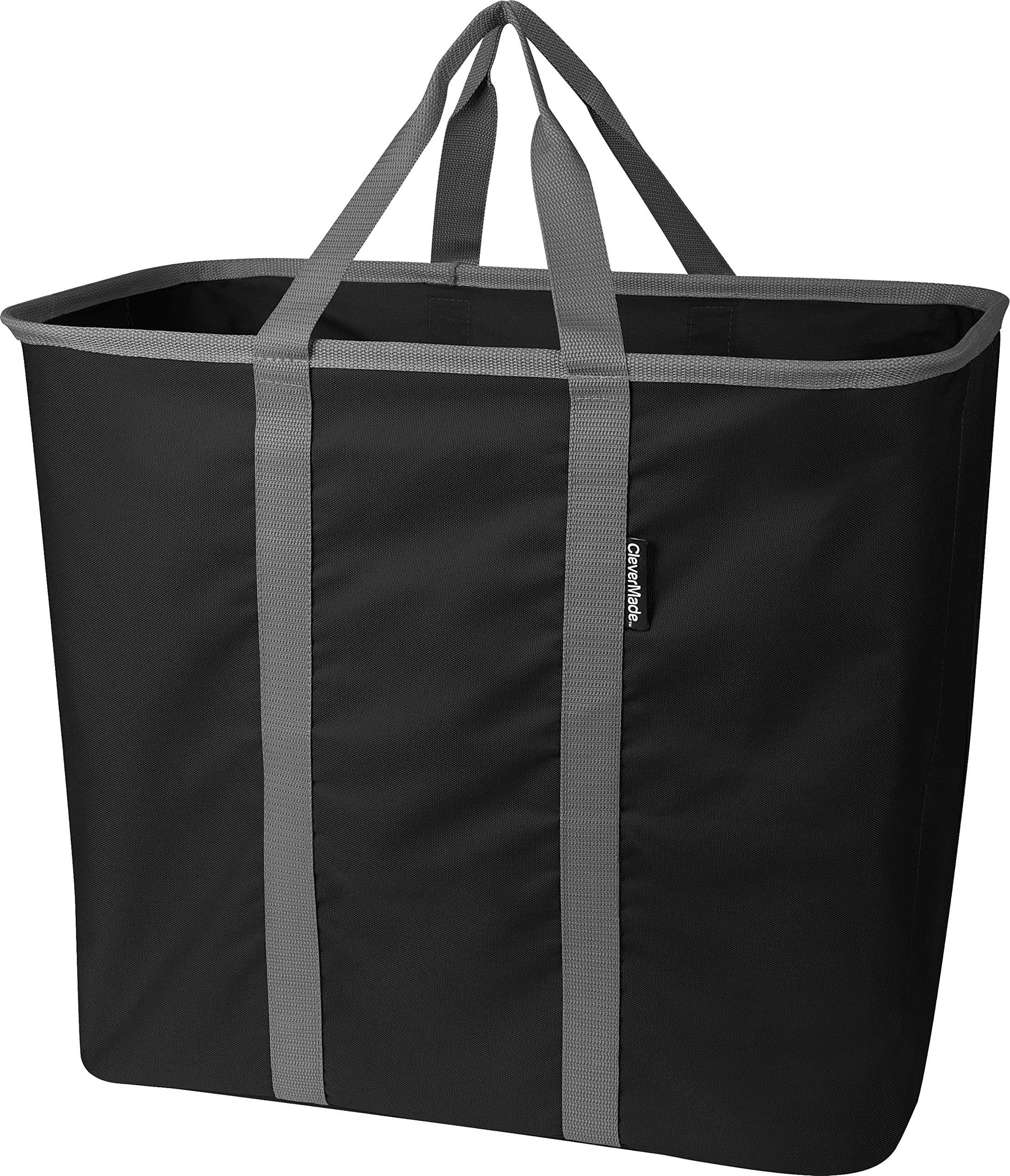 CleverMade Collapsible Laundry Basket, Large Foldable Clothes Hamper Bag, Laundry Tote Carry All Bin XL Pop-Up Caddy with Handles, Black/Charcoal
