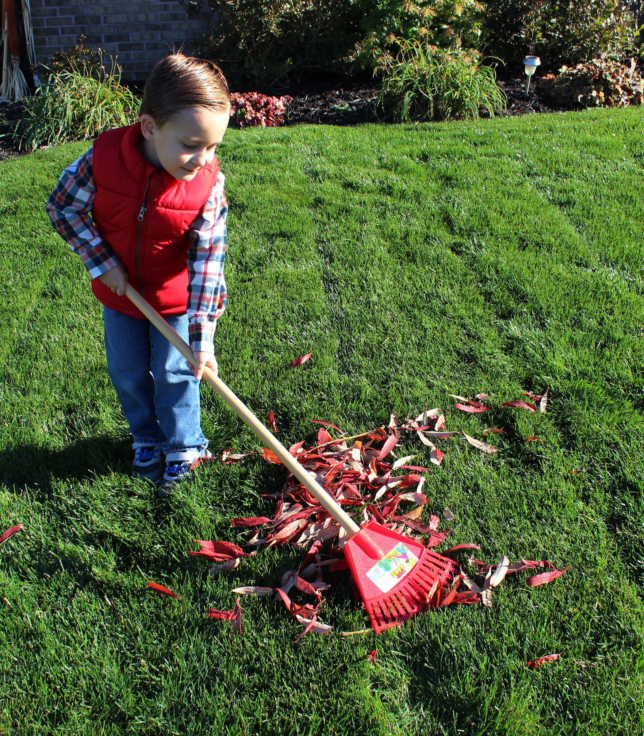 9049-1AZ Little Diggers Leaf Rake – Child Safe Tool – Garden with Your Kids, Red